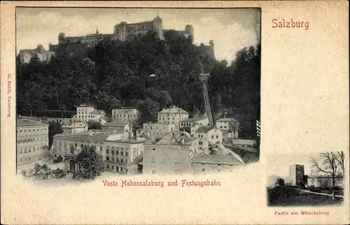Ak Salzburg in Österreich, Festung Hohensalzburg, Festungsbahn, Münchsberg