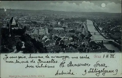 Mondschein Ak Graz Steiermark, Gesamtansicht