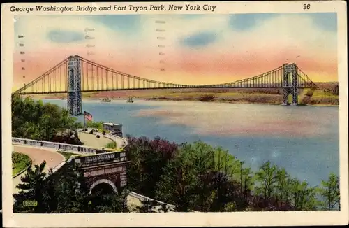 Ak New York City USA, George Washington Bridge, Fort Tryon Park