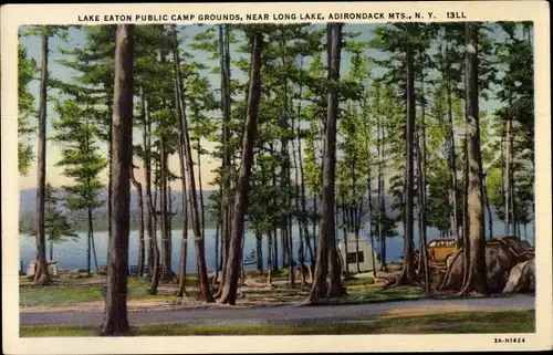 Ak New York USA, Adirondack Mountains, öffentliche Campingplätze am Lake Eaton