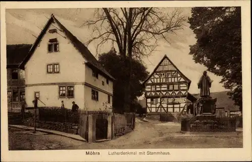 Ak Möhra Moorgrund, Lutherdenkmal, Stammhaus, Fachwerkhaus