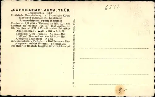 Ak Auma in Thüringen, Sophienbad, Elektrisches Hotel