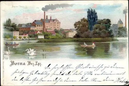 Litho Borna im Kreis Leipzig, Breiter Teich, Schwäne