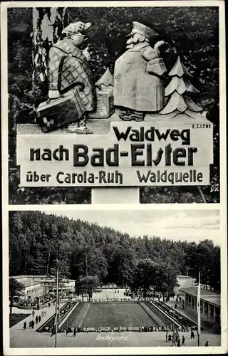 Ak Bad Elster im Vogtland, Badeplatz, Wegweiser