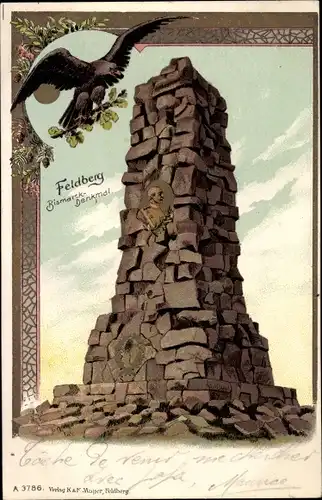 Litho Feldberg im Schwarzwald, Bismarckdenkmal, Vogel