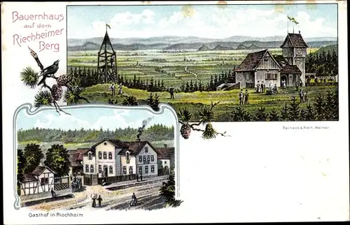 Litho Riechheim Elleben, Bauernhaus auf dem Riechheimer Berg, Gasthof