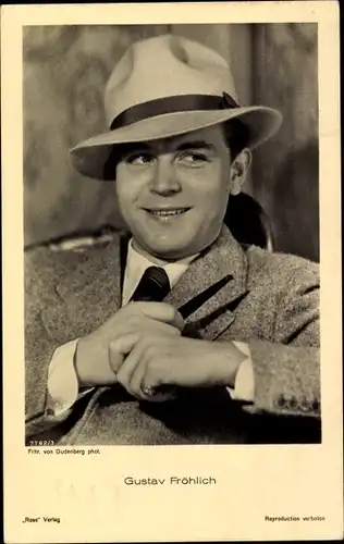 Ak Schauspieler Gustav Fröhlich, Portrait, Hut, Ross