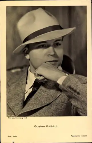 Ak Schauspieler Gustav Fröhlich, Portrait mit Hut, Ross Verlag 7762 1