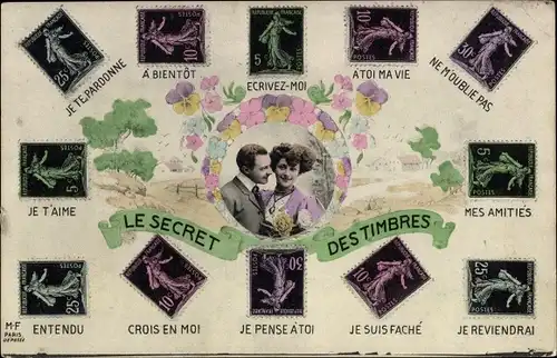 Ak Briefmarkensprache, Liebespaar