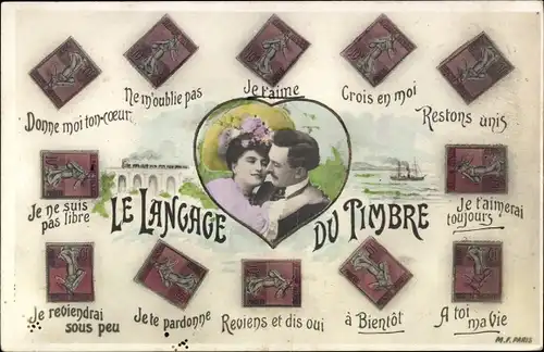 Briefmarken Ak Le Langage du Timbre, A toi ma Vie, a Bientot, Liebespaar