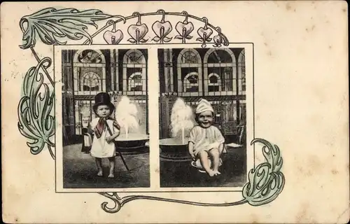 Ak Junge mit Zylinder und Gehstock, Nachttopf, Kursprudel