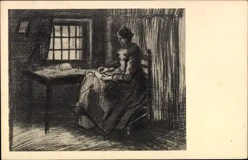 Künstler Ak Van Gogh, Vincent, Nähende Frau am Fenster