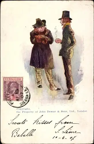 Ak Zwei Männer unterhalten sich, Zigarette, Mantel