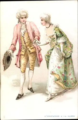 Künstler Ak Elegantes Paar, Aufforderung zumTanz