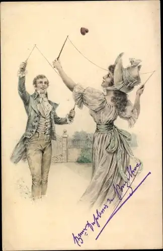 Ak Liebespaar mit Diabolo, Herz