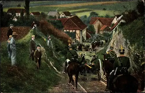 Ak Artillerie, deutsche Soldaten auf dem Marsch, I WK