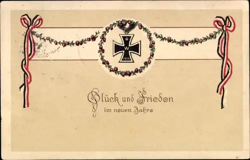 Ak Fröhliches Neujahr, Glück und Frieden, Eisernes Kreuz, I. WK