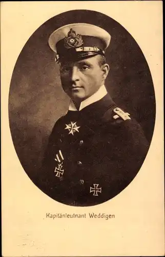 Ak Otto Weddigen, Marineoffizier, Kapitänleutnant, Portrait, Uniform, Eisernes Kreuz