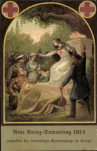 Künstler Ak Roessler, A. v., Rote Kreuz Sammlung 1914, freiwillige Krankenpflege, Krankenschwester