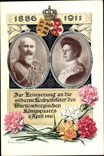Ganzsachen Ak König Wilhelm II. von Württemberg, Marie zu Waldeck und Pyrmont, Silberhochzeit 1911