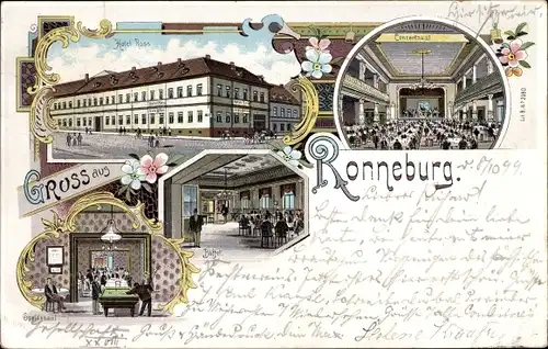 Litho Ronneburg in Thüringen, Hotel Rose, Concertsaal, Billard
