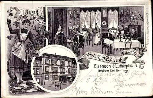 Litho Lutherstadt Eisenach in Thüringen, Restaurant Deutscher Kaiser, Lutherplatz 3