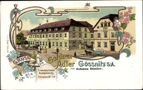 Litho Gößnitz in Thüringen, Gasthaus Goldner Adler