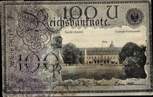 Passepartout Ak Sondershausen im Kyffhäuserkreis Thüringen, Schloss, Reichsbanknote