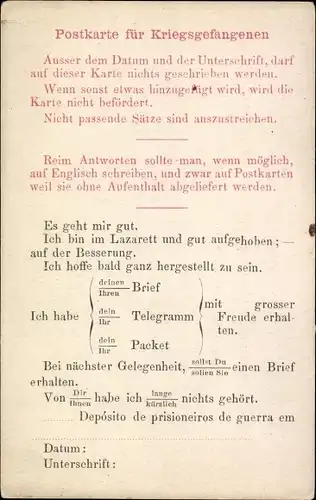 Ak Postkarte für Kriegsgefangene, prisioneiros de guerra
