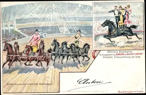 Litho Barnum and Bailey Limited, Zirkus, Größte Schaustellung der Erde, Pferde