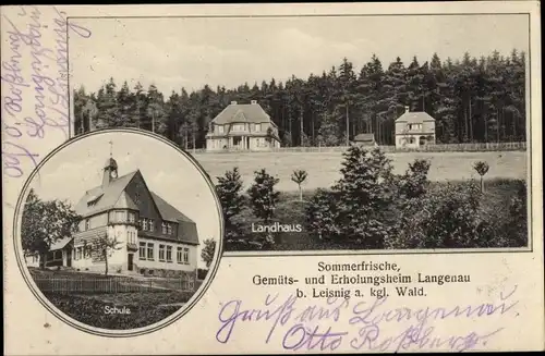 Ak Langenau Hartha Mittelsachsen, Erholungsheim, Landhaus, Schule