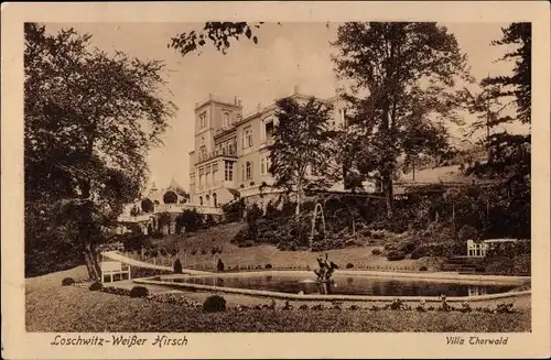 Ak Dresden Loschwitz Weißer Hirsch, Villa Thorwald, Teich, Fontäne