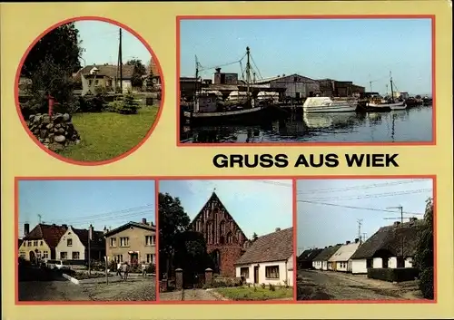 Ak Wiek auf Rügen, Hafen, Bootswerft, Friedensplatz, Kirche