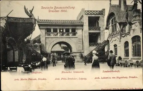 Ak Dresden Zentrum Altstadt, Deutsche Bauausstellung 1900, Schifffahrt, Römischer Grenzwall
