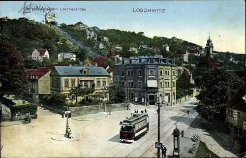 Ak Dresden Loschwitz, Bergschwebebahn Loschwitzhöhe, Straßenbahn 297