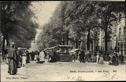 Ak Den Haag Südholland Niederlande, Markt, Prinsengracht