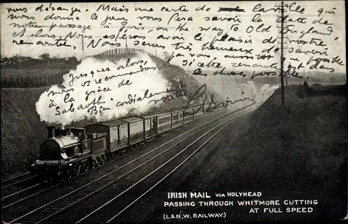 AK Irish Mail Fläschchen Holyhead auf der Durchreise durch Whtimore Cuttung, LNW Railway