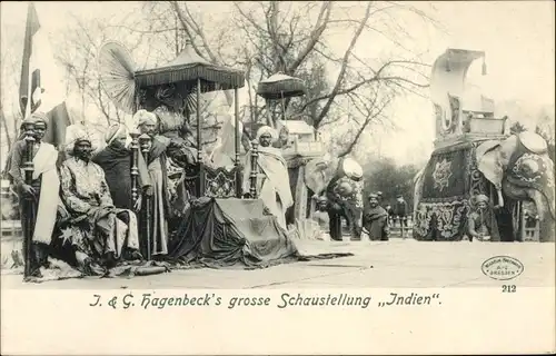 Ak J. & G. Hagenbeck's große Schaustellung Indien, Inder, Elefant, Völkerschau