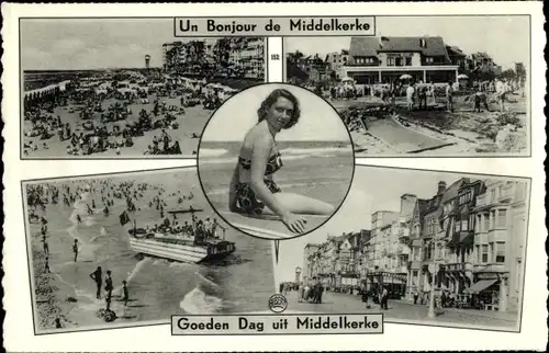 Ak Middelkerke Westflandern, Strandleben, Promenade, Frau im Badeanzug