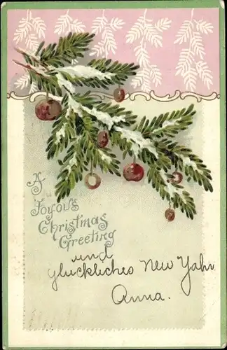 Litho Glückwunsch Weihnachten, Tannenzweige