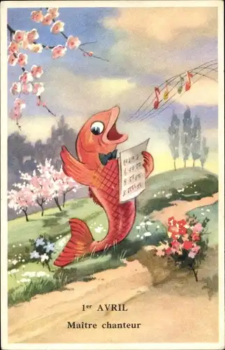 Ak 1. April, Vermenschlichter singender Fisch
