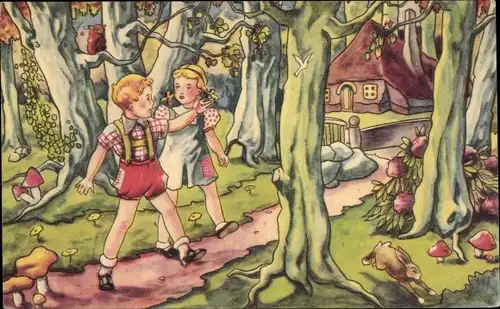 Künstler Ak Märchen, Gebrüder Grimm, Hänsel und Gretel