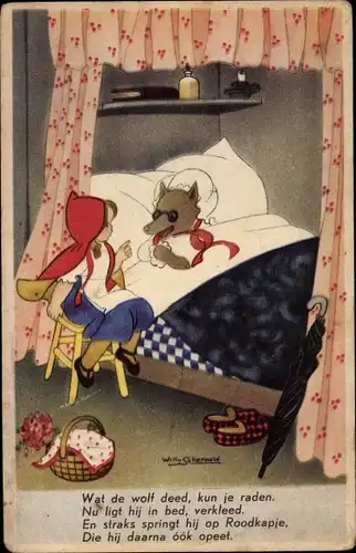 Künstler Ak Schermelé, Willy, Rotkäppchen, Böser Wolf, Großmutter, Märchen