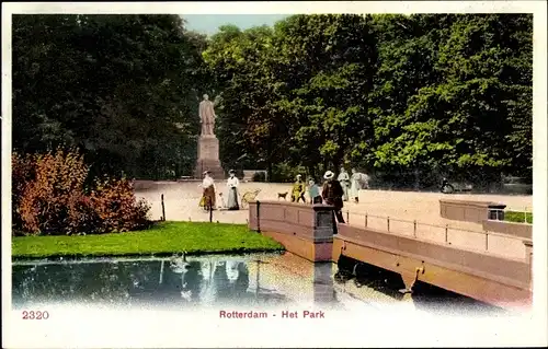 Ak Rotterdam Südholland Niederlande, Het Park, Statue