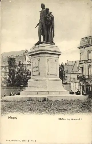 Postkarte Mons Wallonie Hennegau, Statue von Leopold I.