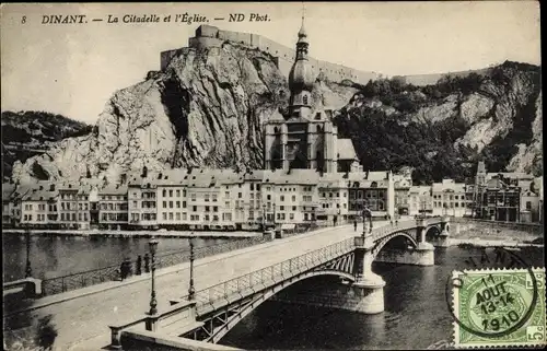 Ak Dinant Wallonien Namur, Zitadelle, Kirche, Brücke