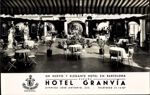 Ak Barcelona Katalonien Spanien, Hotel Granvia, Terrasse, Avenida Jose Antonio 642