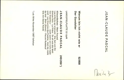 Ak Schauspieler und Sänger Jean-Claude Pascal, Autogramm