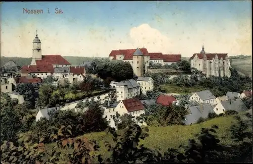 Ak Nossen Landkreis Meißen, Stadtpanorama, Schloss
