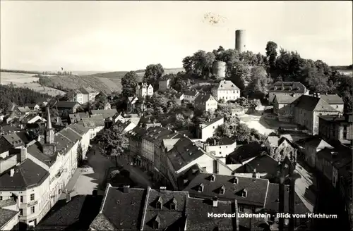 Ak Moorbad Lobenstein, Blick vom Kirchturm, Burg, Straße